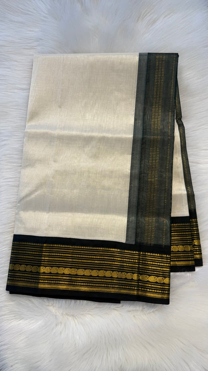 OFF WHITE WITH CONTRAST GREEN KANCHIPURAM SILK COTTON (KSC35)