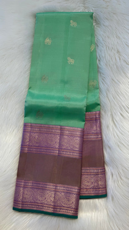 MINT GREEN WITH CONTRAST LILAC HANDLOOM KANICHIPURAM SILK SAREE (KSS278)