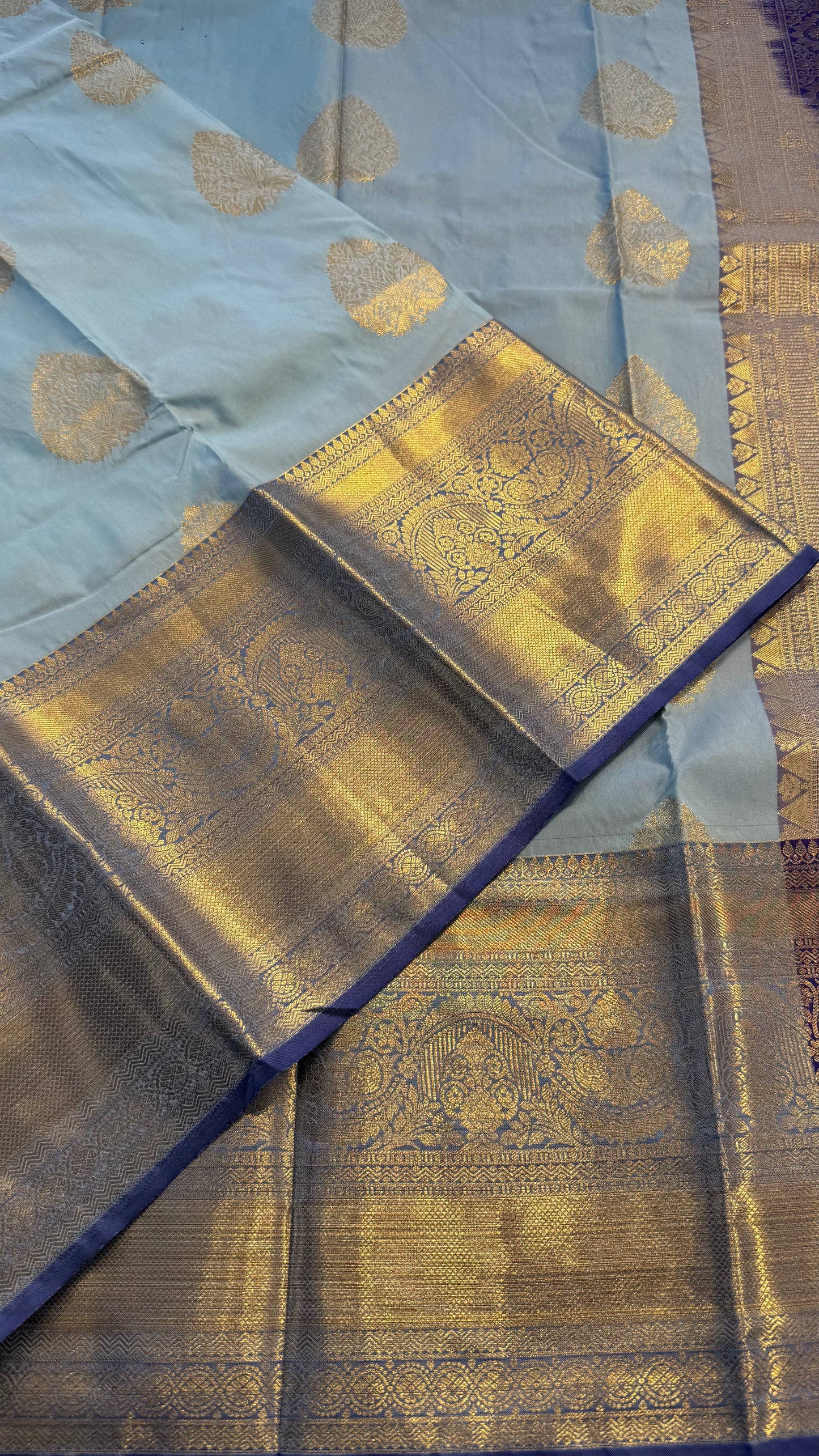 PASTEL BLUE WITH CONTRAST BLUE SILK KANICHIPURAM SILK SAREE (SSKS55)