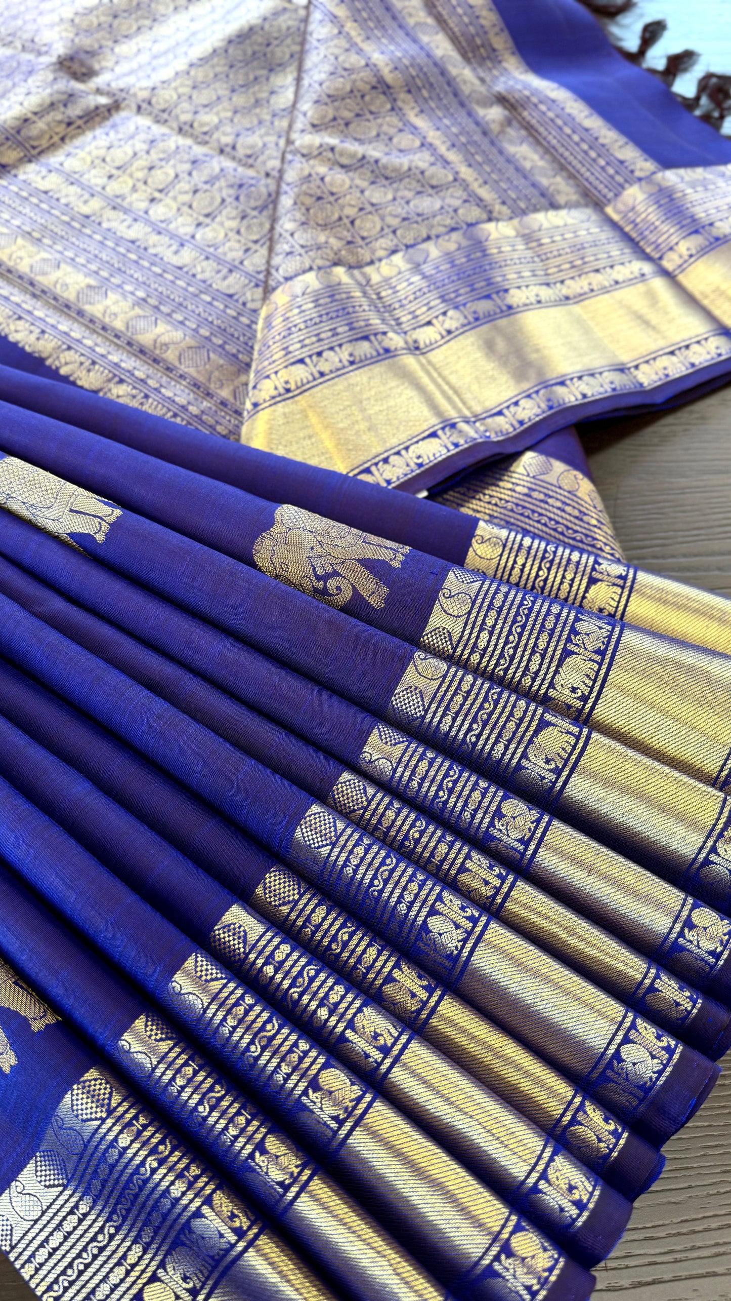ELEPHANT DUAL TONE BLUE & PURPLE BORDER HANDLOOM KANICHIPURAM SILK SAREE (KSS166)