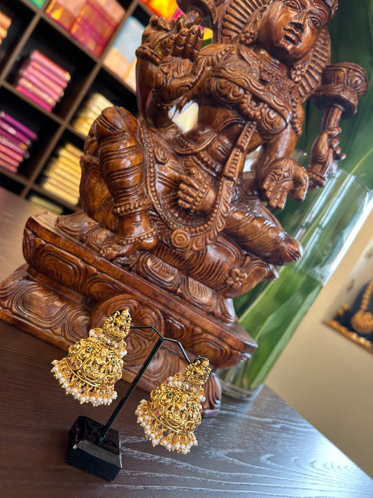 Antique Nakshi Lakshmi Matt Gold Jhumka