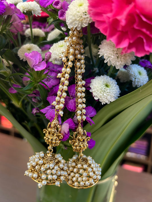 Pearl Lakshmi Jhumkas with Ear Chains