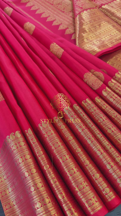 CHILI RED GOLD ZARI HANDLOOM KANICHIPURAM SILK SAREE (KSS173)