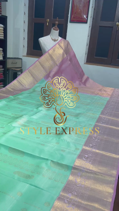 GRANNY SMITH APPLE GREEN KANCHIPURAM HANDLOOM SILK SAREE