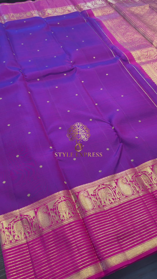 VADAMALLI PURPLE WITH CONTRAST RANI PINK GOLD ZARI HANDLOOM KANICHIPURAM SILK SAREE (KSS248)