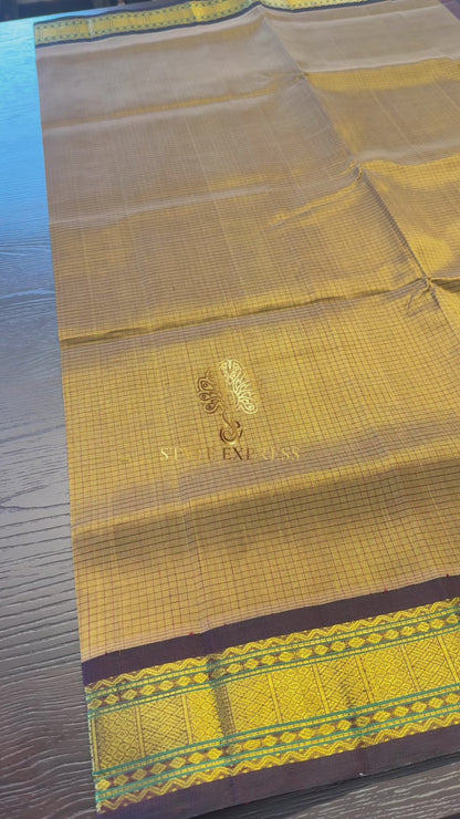 SMALL KATTAM GOLDEN WITH DARK BROWN KANCHIPURAM SILK COTTON (KSC24)
