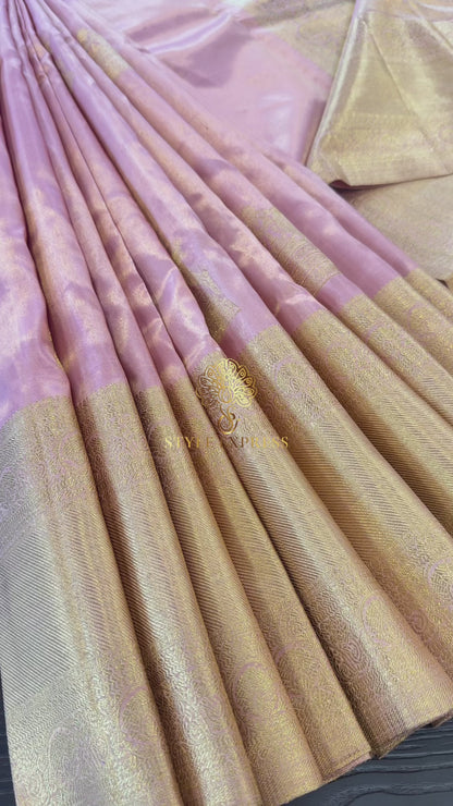 PASTEL PINK GOLD ZARI HANDLOOM KANICHIPURAM SILK SAREE (KSS193)