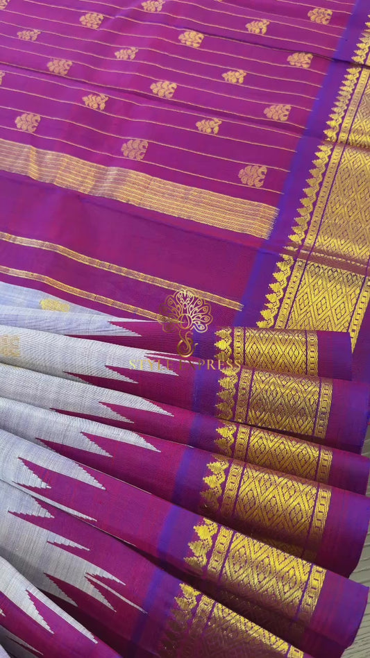 PASTEL PURPLE WITH CONTRAST VADAMALLI PURPLE PURE HANDLOOM KANICHIPURAM SINGLE SIDE BORDER SILK SAREE (KSSB01)