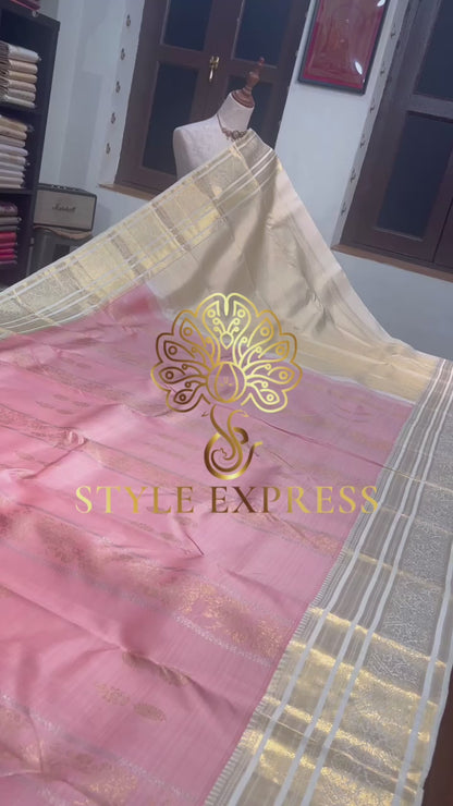 LIGHT SALMON PINK PURE KANCHIPURAM HANDLOOM SILK SAREE