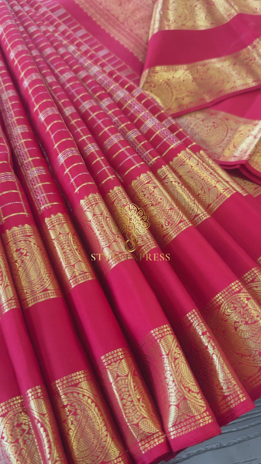 VENETIAN RED KATTAM GOLD ZARI HANDLOOM KANICHIPURAM SILK SAREE (KSS84)