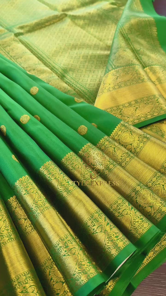 EMERALD GREEN GOLD ZARI HANDLOOM KANICHIPURAM SILK SAREE (KSS132)