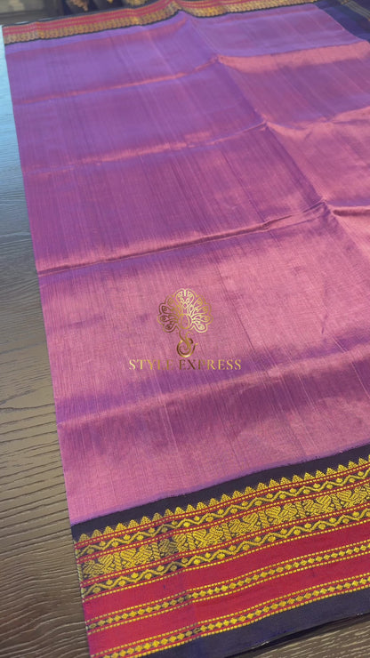 LAVENDER WITH CONTRAST DARK BLUE KANCHIPURAM SILK COTTON (KSC36)