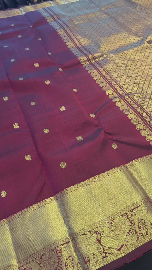 MAROON GOLD ZARI HANDLOOM KANICHIPURAM SILK SAREE (KSS237)