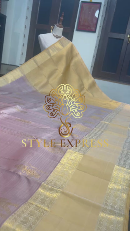 APRICOT RETTA PETTA PURE KANCHIPURAM HANDLOOM SILK SAREE