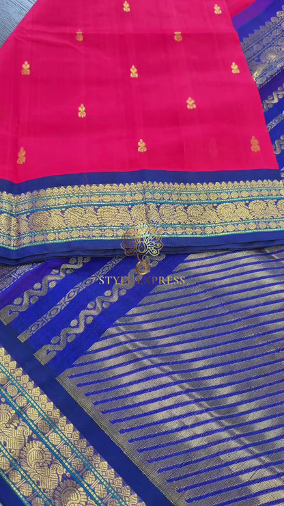 RED WITH CONTRAST PURPLE HANDLOOM KANCHIPURAM SILK COTTON (KSC15)