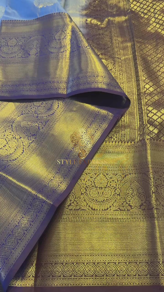 PASTEL PURPLE WITH CONTRAST CHOCOLATE BROWN SEMI SILK KANICHIPURAM SILK SAREE (SSKS03)