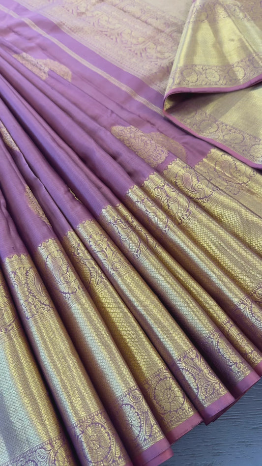 DUAL TONE PURPLE & ORANGE HANDLOOM PURE KANICHIPURAM SILK SAREE (KSS218)