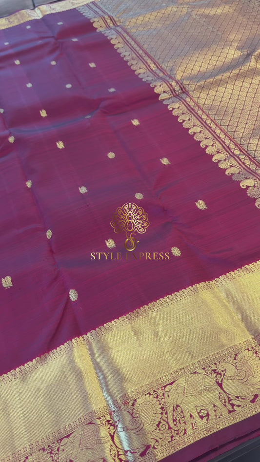 DARK MAROON GOLD ZARI HANDLOOM KANICHIPURAM SILK SAREE (KSS252)
