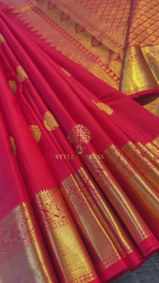 CHILI RED GOLD ZARI HANDLOOM KANICHIPURAM SILK SAREE (KSS103)