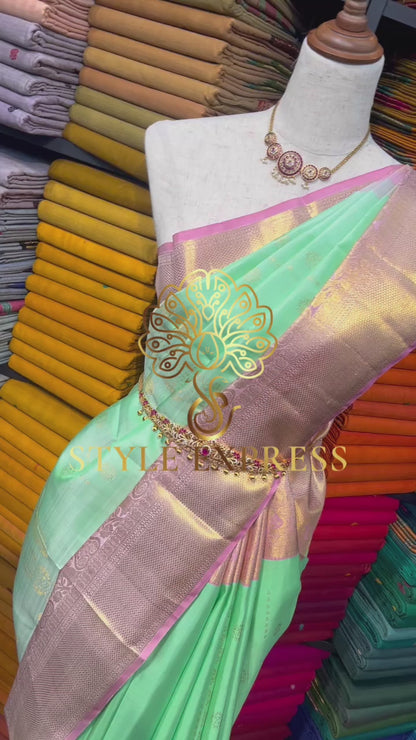 GRANNY SMITH APPLE GREEN KANCHIPURAM HANDLOOM SILK SAREE