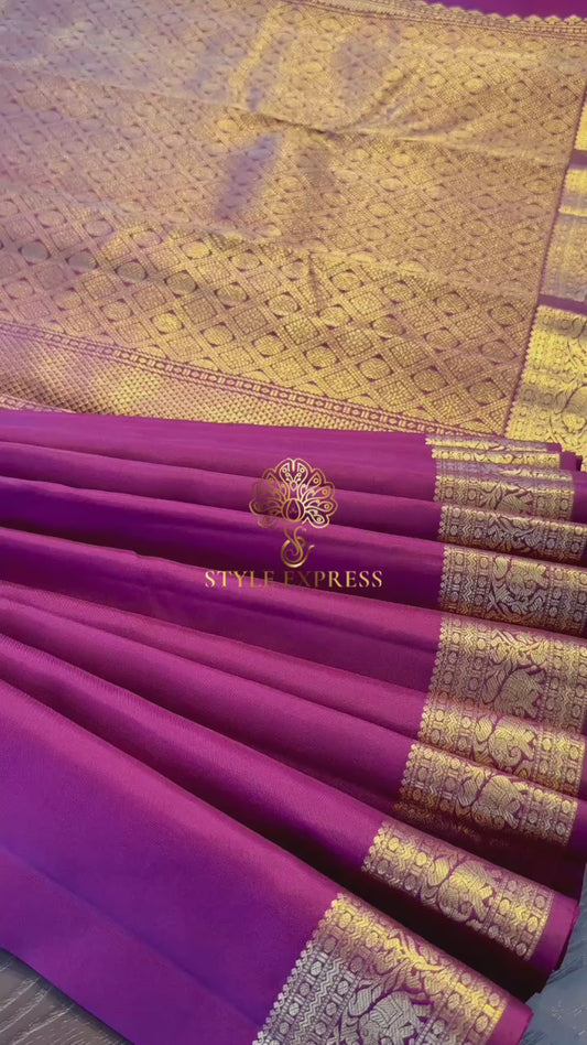 DARK PURPLE GOLD ZARI HANDLOOM KANICHIPURAM SILK SAREE (KSS208)