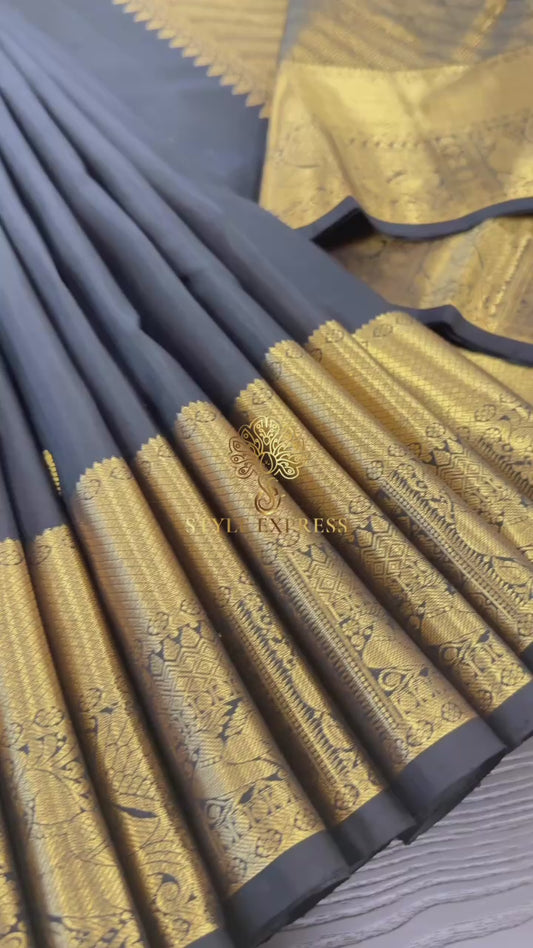 BLACK GOLD ZARI HANDLOOM KANICHIPURAM SILK SAREE (KSS183)