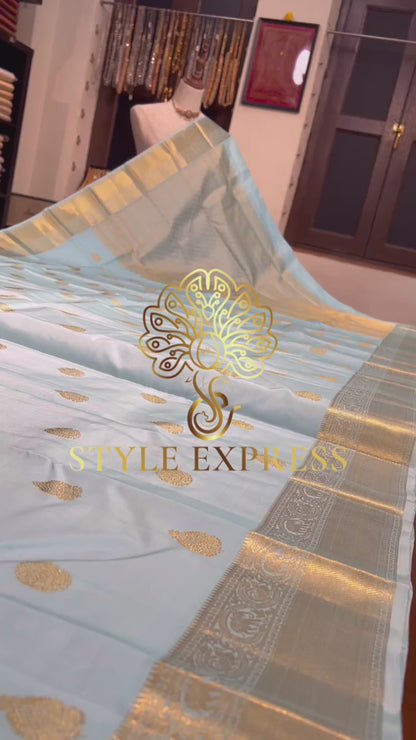 CELESTE BLUE KANCHIPURAM HANDLOOM SILK SAREE