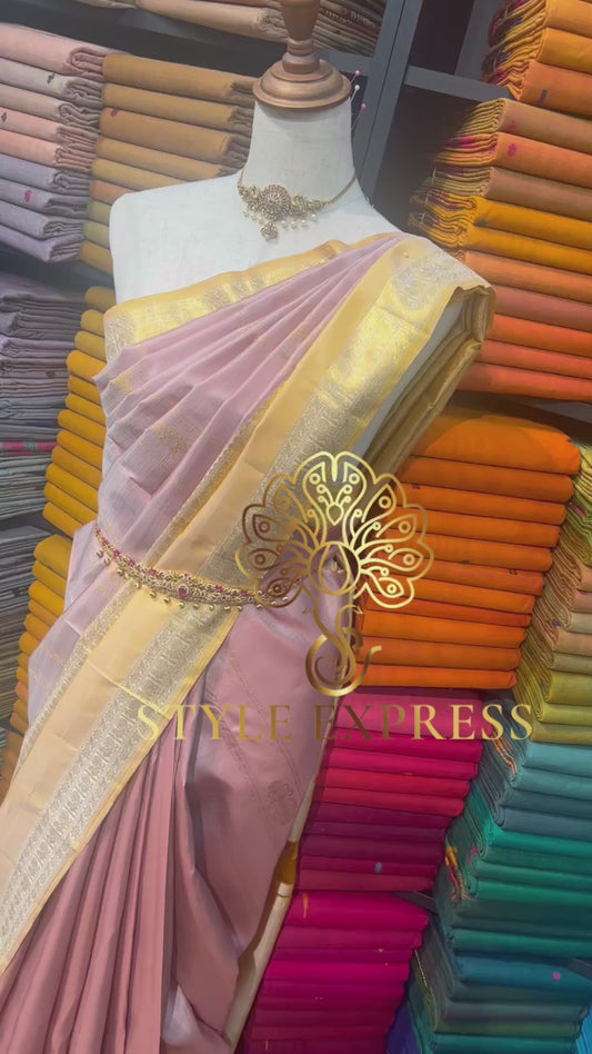 APRICOT RETTA PETTA PURE KANCHIPURAM HANDLOOM SILK SAREE