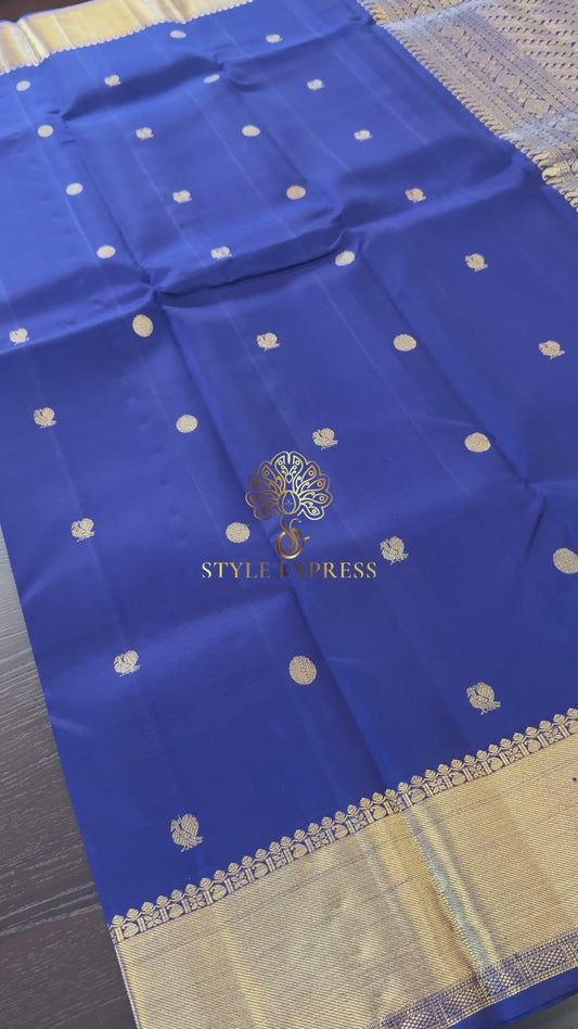 INDIGO BLUE GOLD ZARI HANDLOOM KANICHIPURAM SILK SAREE (KSS180)