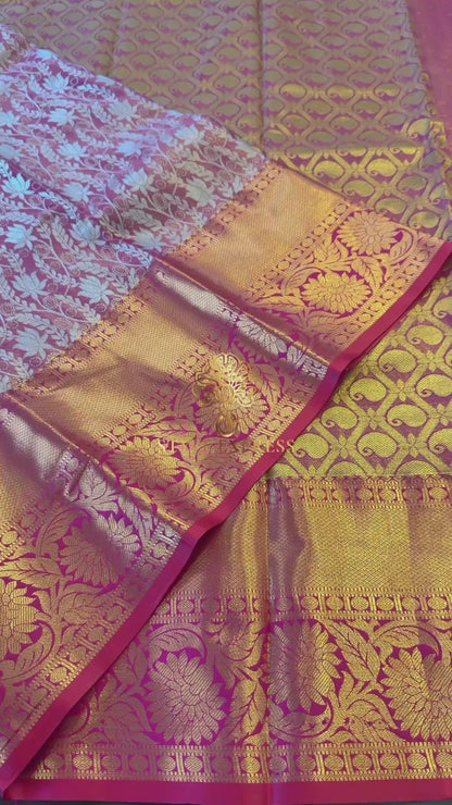 DUAL TONE RUST PINK SEMI SILK KANICHIPURAM SILK SAREE (SSKS05)