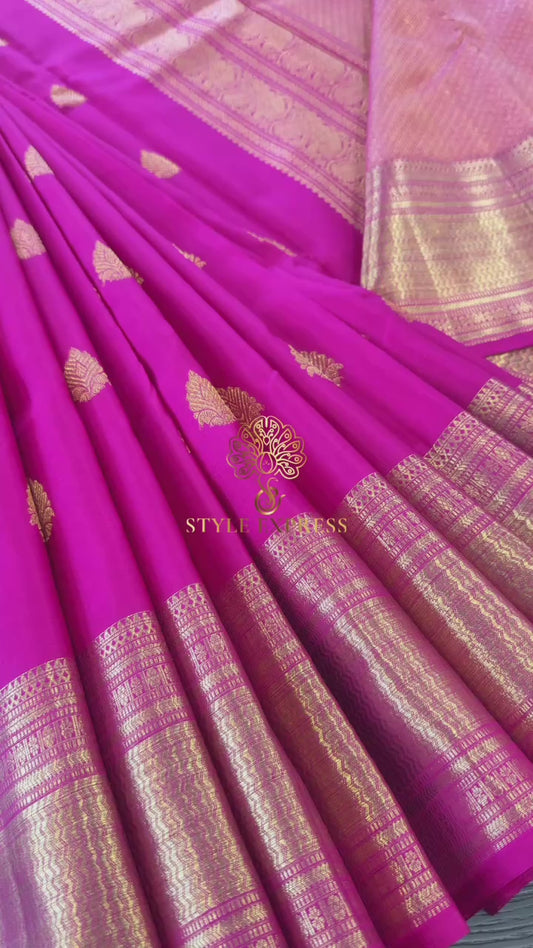FUCHSIA PINK GOLD ZARI HANDLOOM KANICHIPURAM SILK SAREE (KSS115)