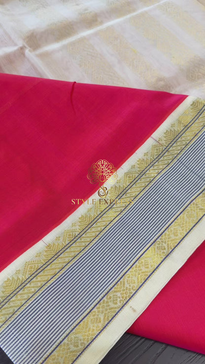 KANAKAMBARAM PINK WITH CREAM GOLD HANDLOOM KANCHIPURAM SILK COTTON (KSC29)