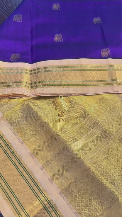 PURPLE WITH CREAM HANDLOOM KANCHIPURAM SILK COTTON (KSC33)