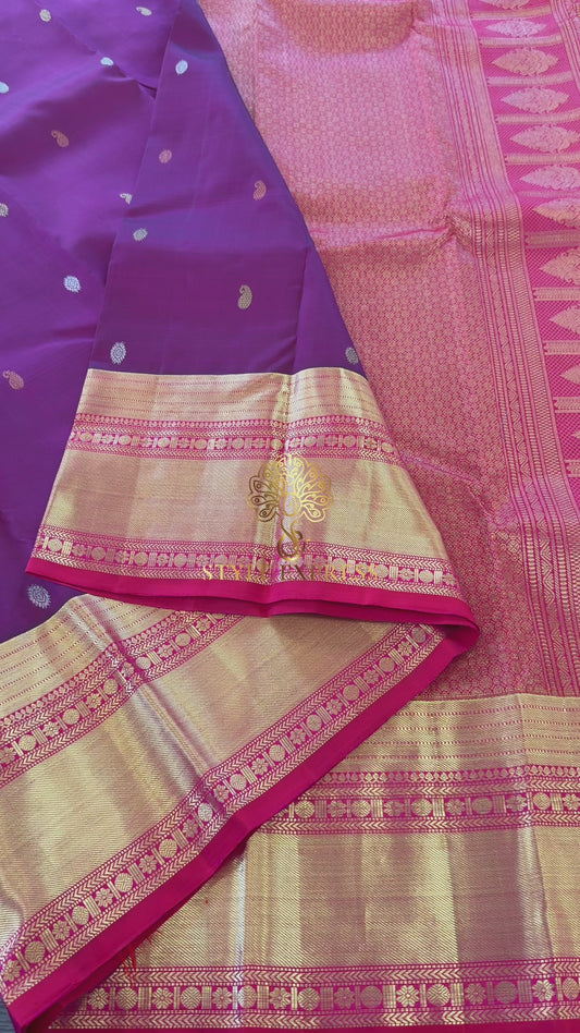 DARK RASBERRY WITH CONTRAST PINK GOLD ZARI HANDLOOM KANICHIPURAM SILK SAREE (KSS64)