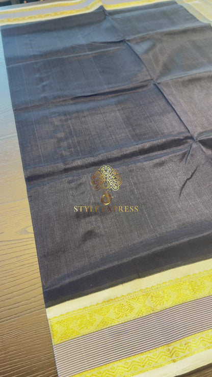 NAVY BLUE WITH CONTRAST WHITE KANCHIPURAM SILK COTTON SAREE (KSC30)