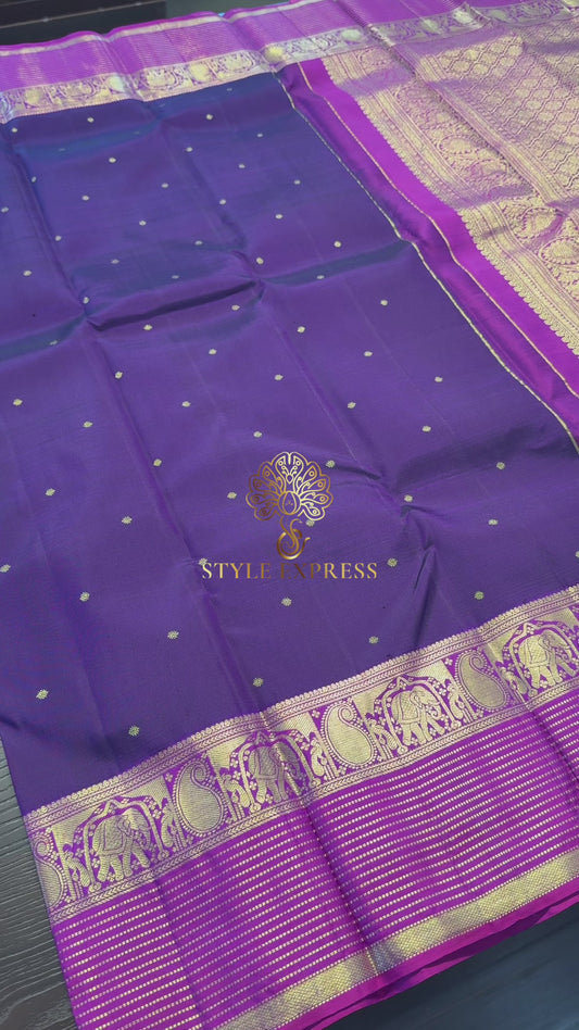 DARK PURPLE WITH VADAMALLI PURPLE GOLD ZARI HANDLOOM KANICHIPURAM SILK SAREE (KSS249)