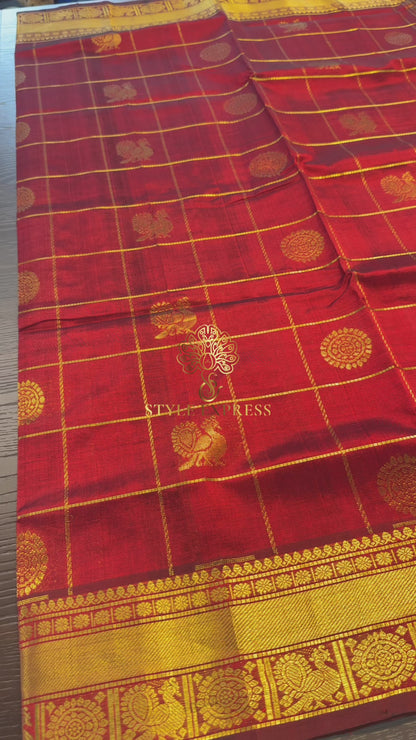 MAROON KATTAM KANCHIPURAM SILK COTTON SAREE (KSC40)