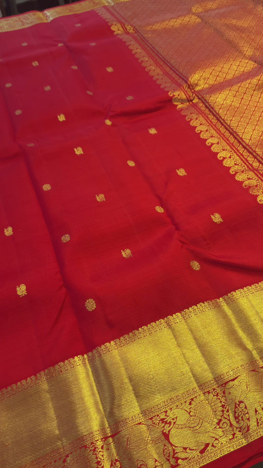 CHILLI RED GOLD ZARI HANDLOOM KANICHIPURAM SILK SAREE (KSS239)