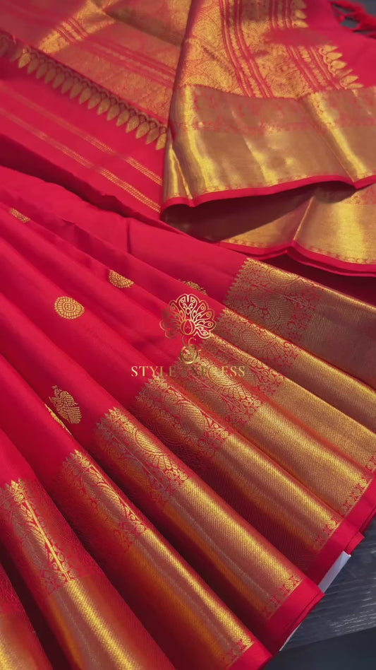CHILLI RED GOLD ZARI HANDLOOM KANICHIPURAM SILK SAREE (KSS123)