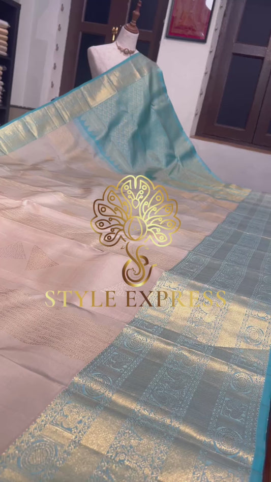 BLANCHED ALMOND PURE KANCHIPURAM HANDLOOM SILK SAREE