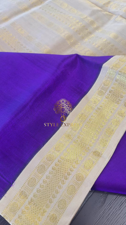 VADAMALLI PURPLE WITH CONTRAST CREAM HANDLOOM KANCHIPURAM SILK COTTON (KSC21)