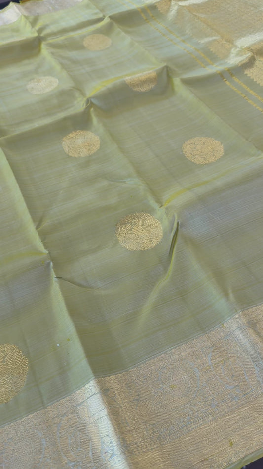 SUGAR CANE GREEN GOLD ZARI HANDLOOM KANICHIPURAM SILK SAREE (KSS246)