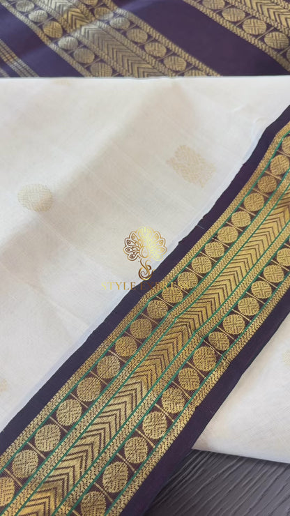 CREAM WITH COFFEE BROWN HANDLOOM  KANCHIPURAM SILK COTTON (KSC14)