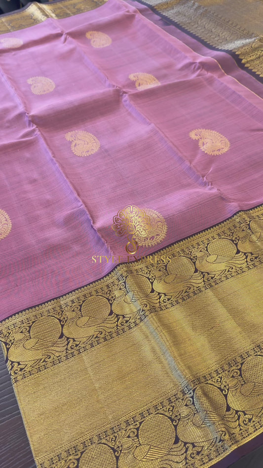 COPPER ROSE CONTRAST GOLD ZARI HANDLOOM KANICHIPURAM SILK SAREE (KSS70)
