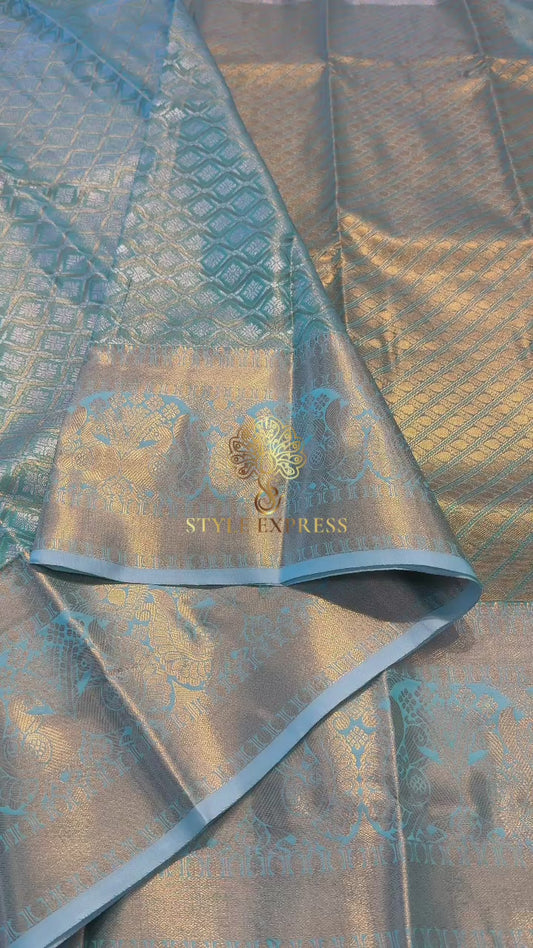 TURQUOISE GREEN SEMI SILK KANICHIPURAM SILK SAREE (SSKS06)