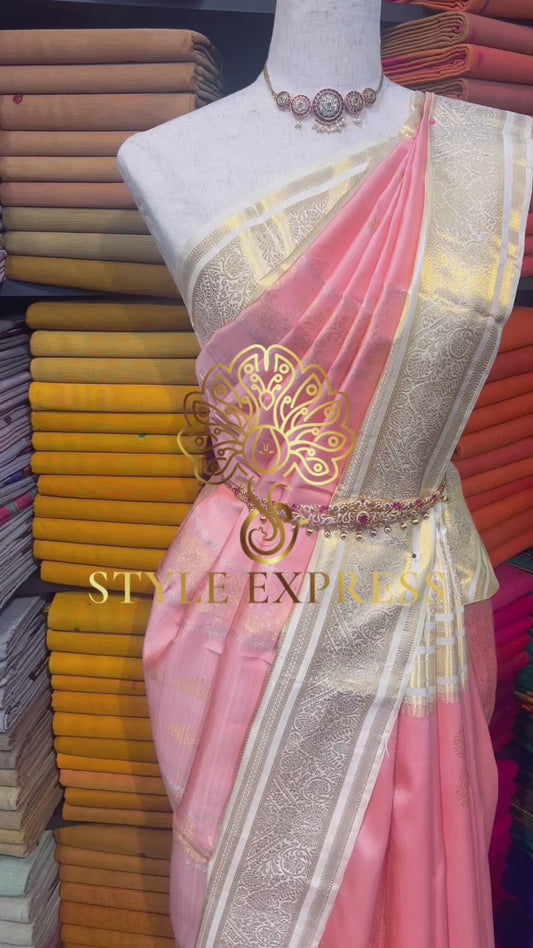 LIGHT SALMON PINK PURE KANCHIPURAM HANDLOOM SILK SAREE