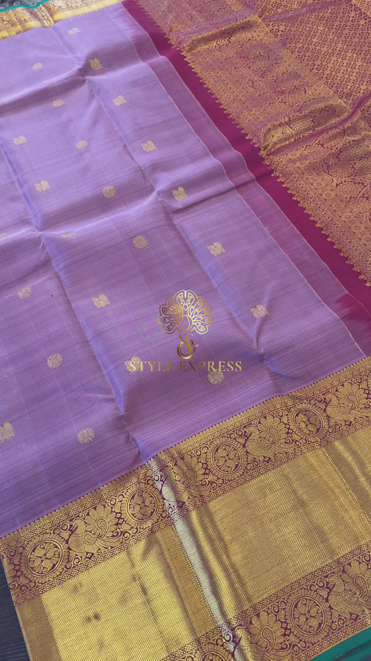 TURKISH ROSE WITH CONTRAST DARK RASBERRY GOLD ZARI HANDLOOM KANICHIPURAM SILK SAREE (KSS57)