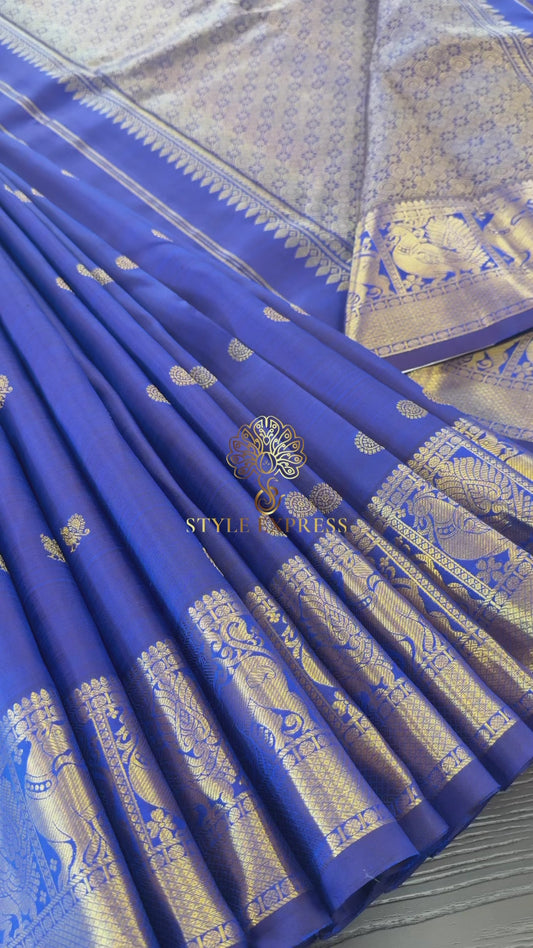 ROYAL BLUE GOLD ZARI HANDLOOM KANICHIPURAM SILK SAREE (KSS189)