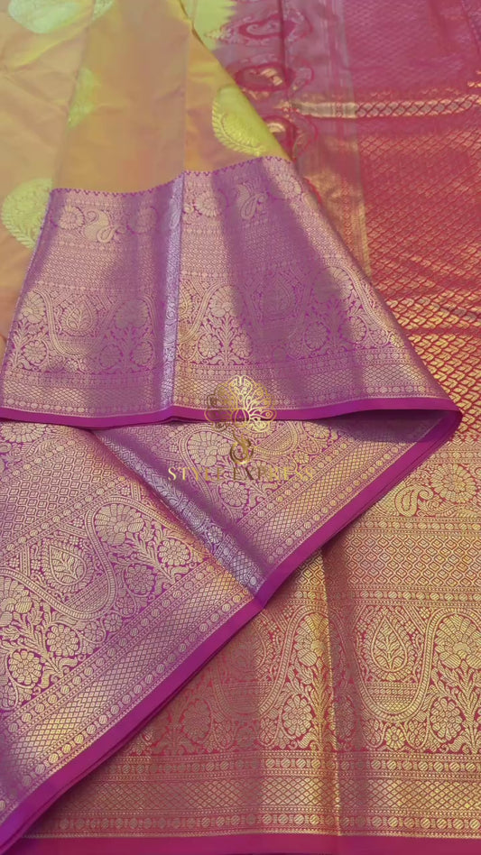 KANAKAMBARAM ORANGE WITH CONTRAST PINK SEMI SILK KANICHIPURAM SILK SAREE (SSKS02)