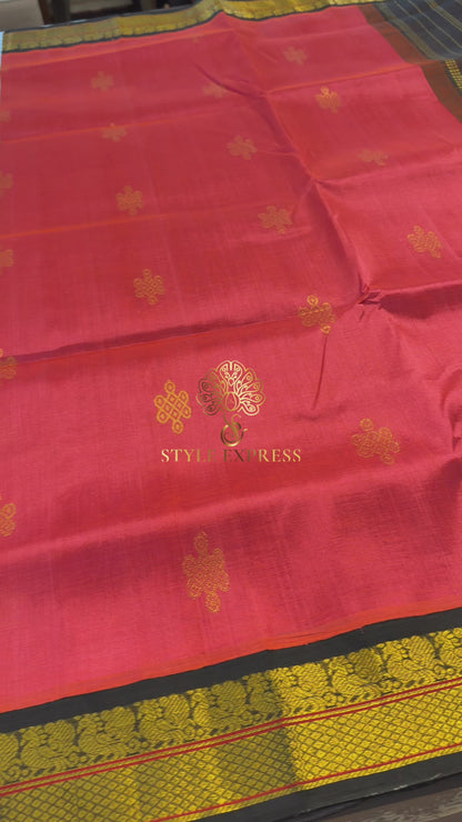 KANAKAMBARAM WITH CONTRAST DARK BROWN KANCHIPURAM SILK COTTON (KSC11)